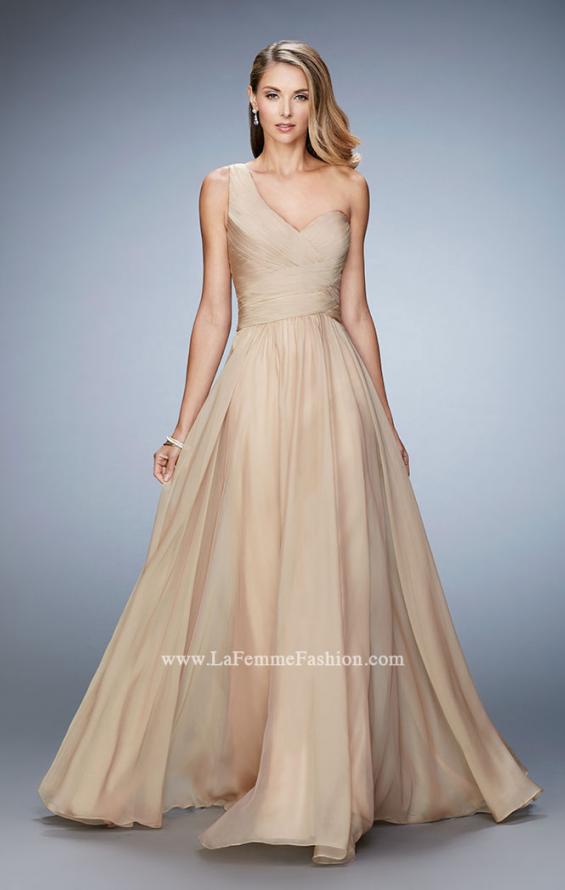 Picture of: Long One Shoulder Prom Gown with Criss Cross Bodice in Nude, Style: 20639, Detail Picture 1