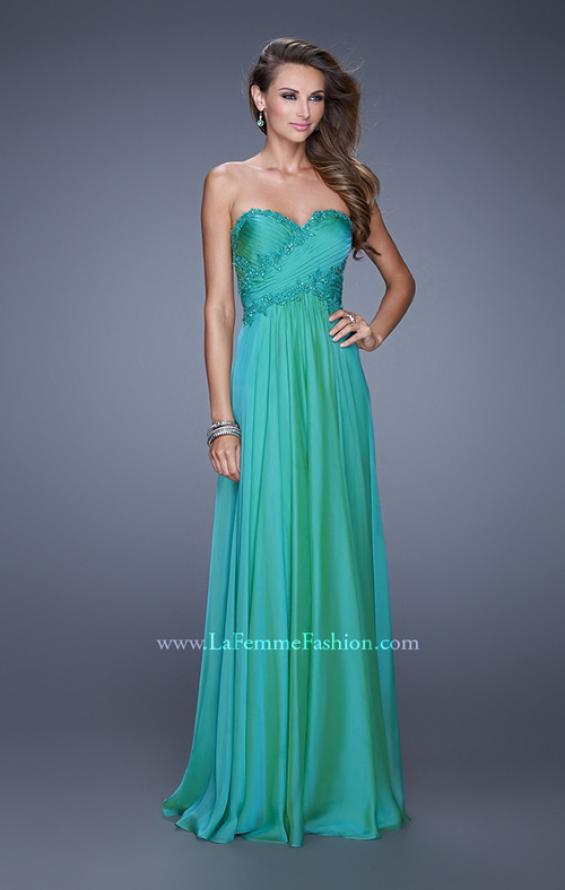 Picture of: Chiffon Gown with Criss Cross Ruched Bodice and Beads in Green, Style: 20658, Detail Picture 2