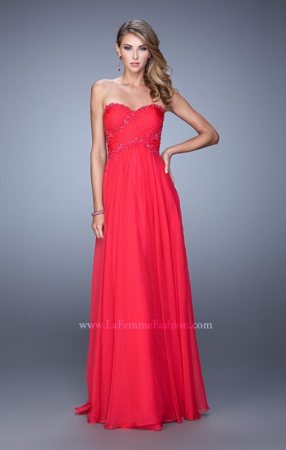 Picture of: Chiffon Gown with Criss Cross Ruched Bodice and Beads in Pink, Style: 20658, Detail Picture 3