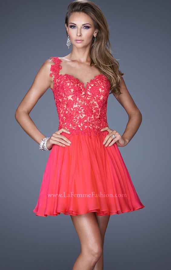 Picture of: Lace Bodice Sweetheart Neck Chiffon Prom Gown in Orange, Style: 20672, Main Picture