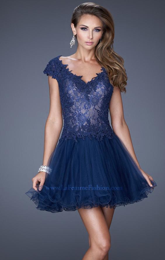 Picture of: V Neck Prom Dress with Tulle Skirt and Scoop Back in Blue, Style: 20676, Main Picture