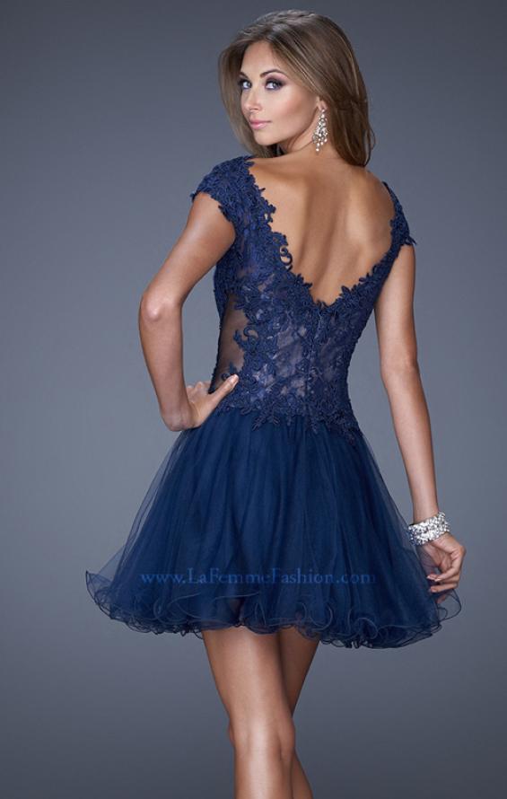 Picture of: V Neck Prom Dress with Tulle Skirt and Scoop Back in Blue, Style: 20676, Back Picture