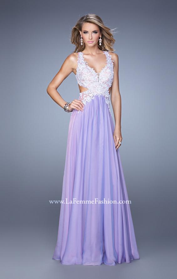 Picture of: Beaded Lace Chiffon Prom Gown with Criss Cross Straps in Purple, Style: 20692, Detail Picture 3