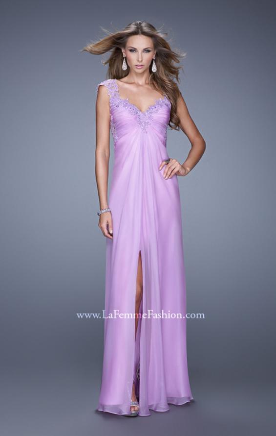 Picture of: Embellished Chiffon Gown with Beaded Lace Straps in Purple, Style: 20694, Main Picture