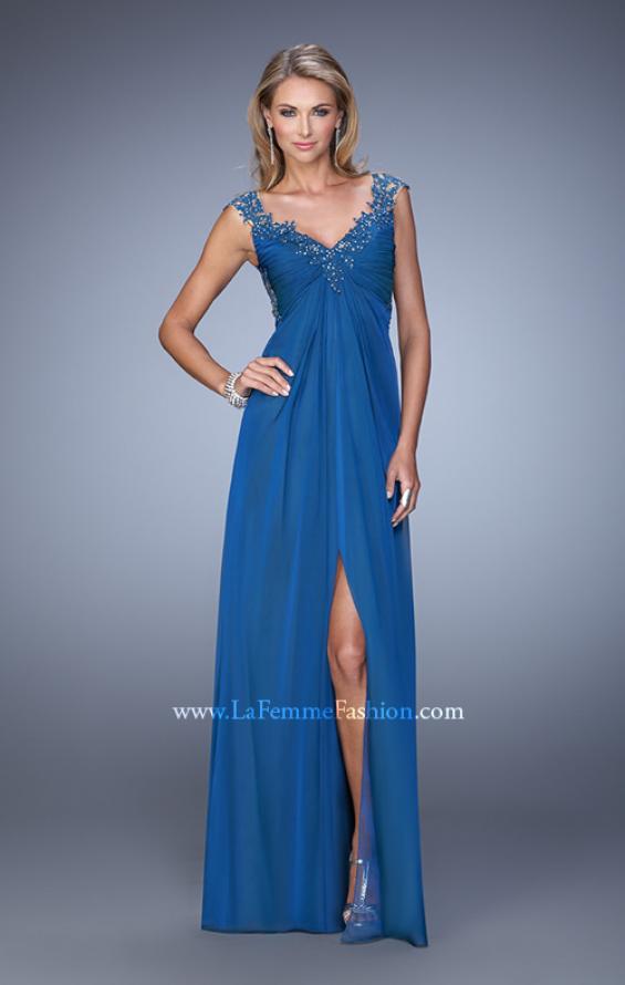 Picture of: Embellished Chiffon Gown with Beaded Lace Straps in Blue, Style: 20694, Detail Picture 2