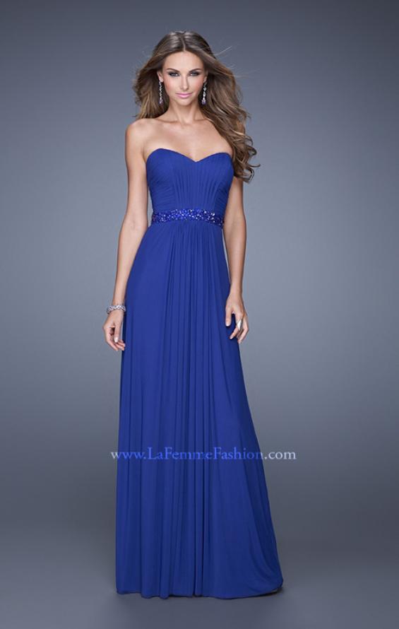 Picture of: Strapless Net Jersey Prom Dress with Beaded Belt in Blue, Style: 20698, Main Picture