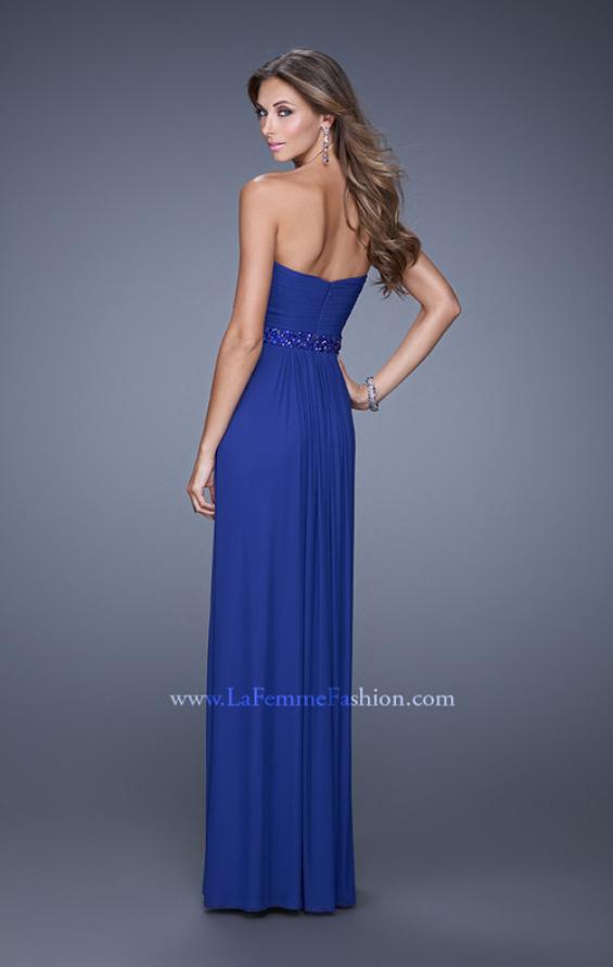 Picture of: Strapless Net Jersey Prom Dress with Beaded Belt in Blue, Style: 20698, Back Picture