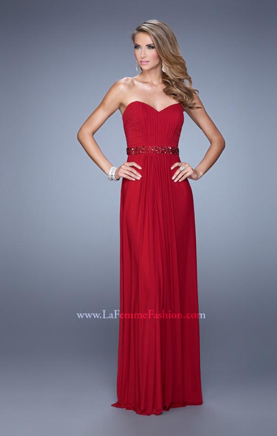 Picture of: Strapless Net Jersey Prom Dress with Beaded Belt in Red, Style: 20698, Detail Picture 1