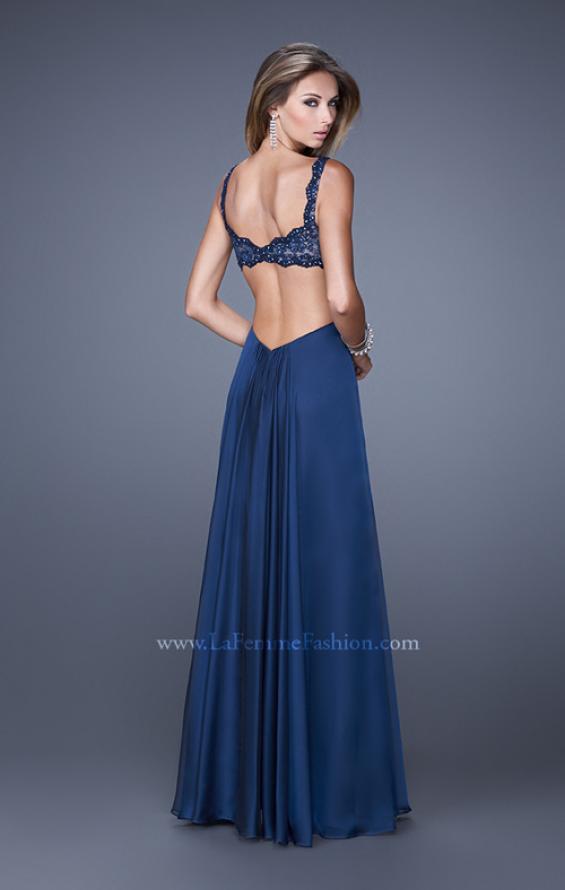 Picture of: Sparkling Lace Bodice Chiffon Long Prom Dress in Navy, Style: 20710, Back Picture