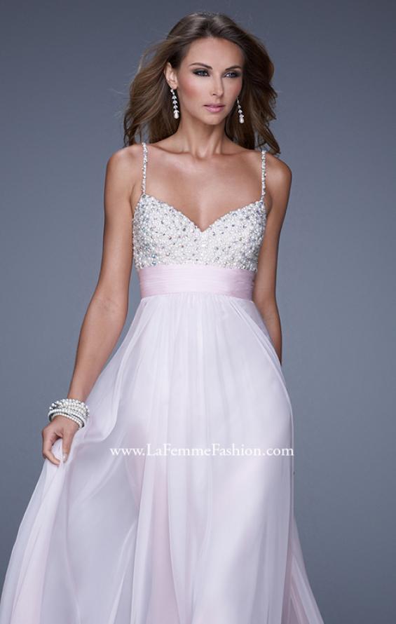 Picture of: Spaghetti Strap Rhinestone and Pearl Prom Dress in Pink, Style: 20717, Detail Picture 1