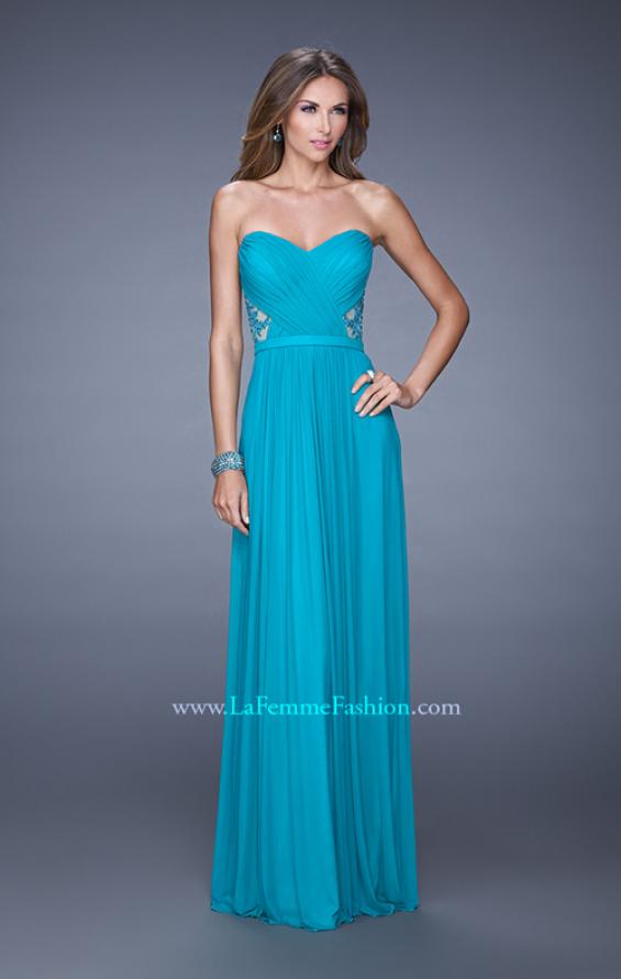 Picture of: Strapless Jersey Prom Dress with Criss Cross Gathers in Teal, Style: 20718, Detail Picture 2