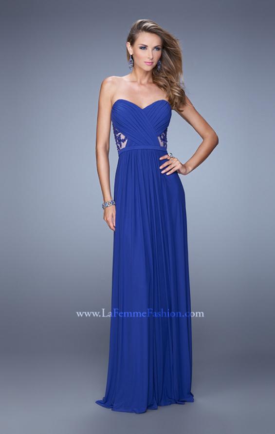 Picture of: Strapless Jersey Prom Dress with Criss Cross Gathers in Navy, Style: 20718, Detail Picture 3