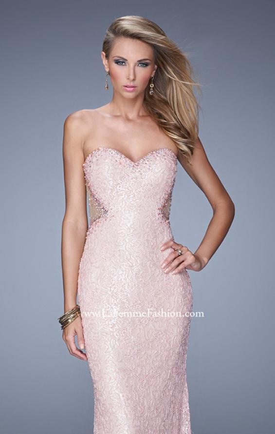 Picture of: Beaded Lace Gown with Illusion Net Detailing in Pink, Style: 20720, Main Picture