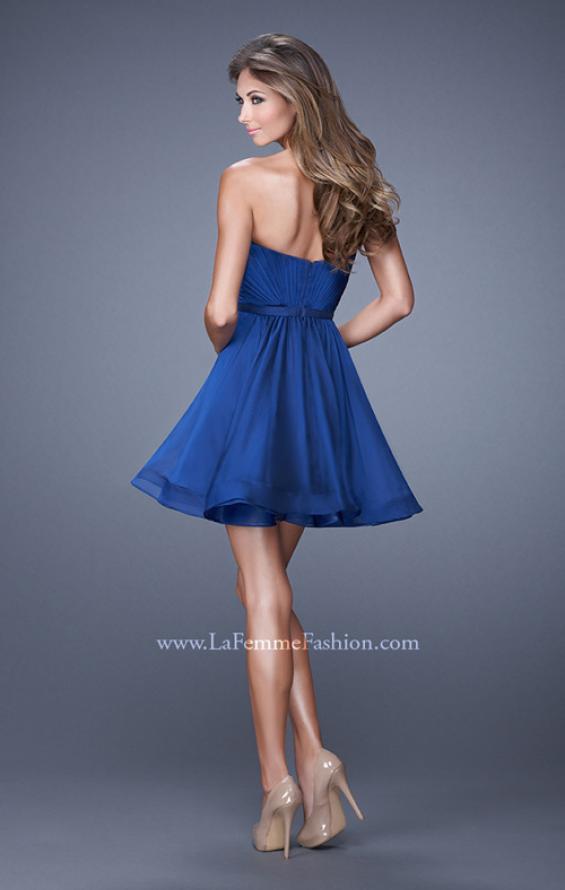 Picture of: Strapless Chiffon Short Dress with Gathered Waist in Blue, Style: 20721, Back Picture