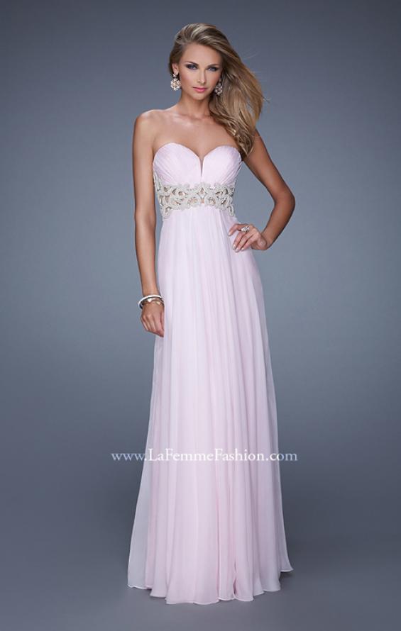 Picture of: Sheer Pearl Encrusted Strapless Dress with Embroidery in Pink, Style: 20727, Main Picture