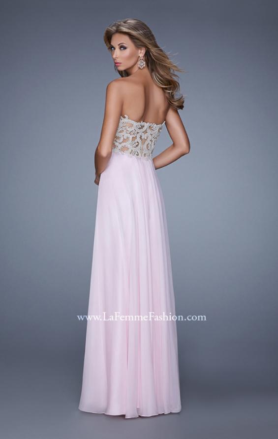 Picture of: Sheer Pearl Encrusted Strapless Dress with Embroidery in Pink, Style: 20727, Back Picture