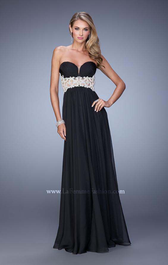 Picture of: Sheer Pearl Encrusted Strapless Dress with Embroidery in Black, Style: 20727, Detail Picture 1