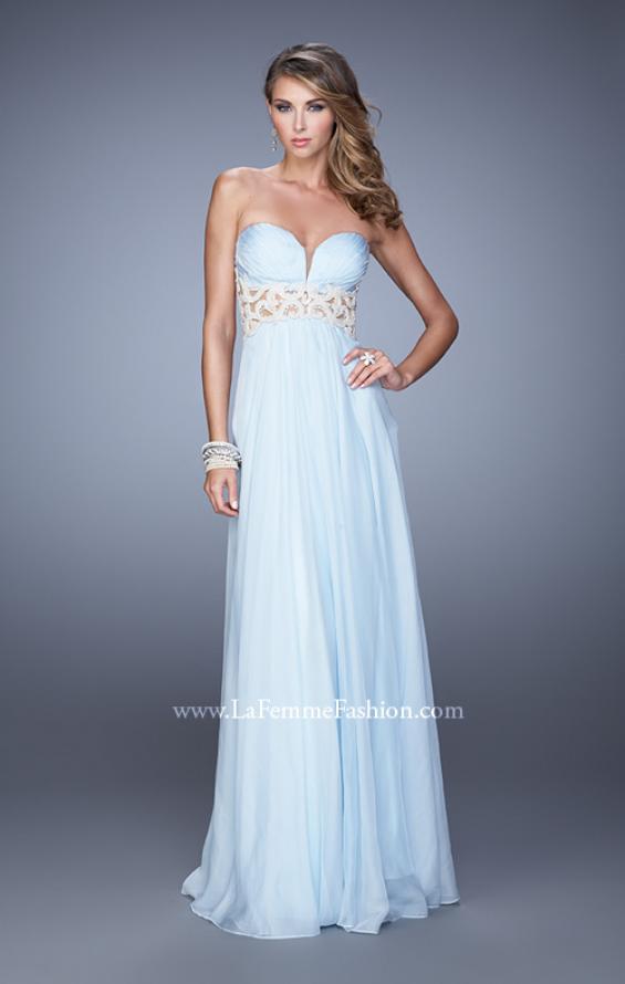 Picture of: Sheer Pearl Encrusted Strapless Dress with Embroidery in Blue, Style: 20727, Detail Picture 2