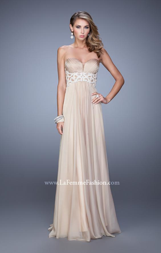 Picture of: Sheer Pearl Encrusted Strapless Dress with Embroidery in Nude, Style: 20727, Detail Picture 3
