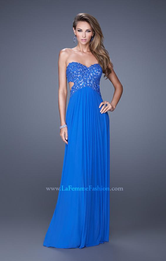 Picture of: Jewel Lace Bodice Long Net Jersey Prom Dress in Blue, Style: 20733, Main Picture