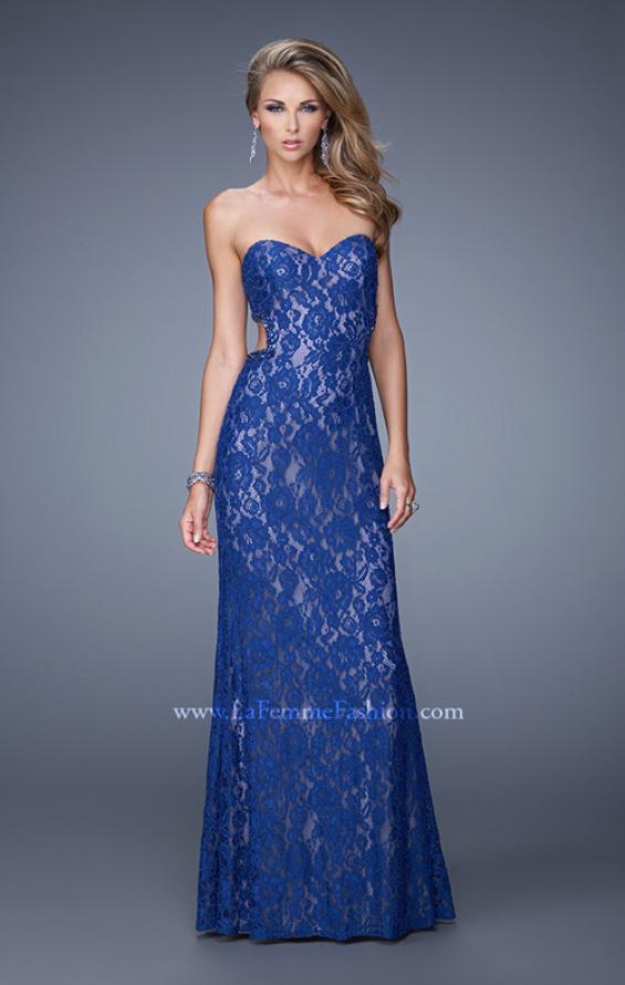 Picture of: Long Lace Strapless Prom Dress with Embellishments in Blue, Style: 20750, Main Picture