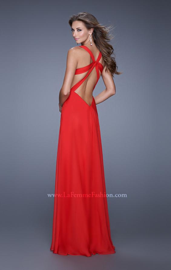 Picture of: Chiffon Prom Gown with Gathered Knot Detail in Red, Style: 20774, Back Picture