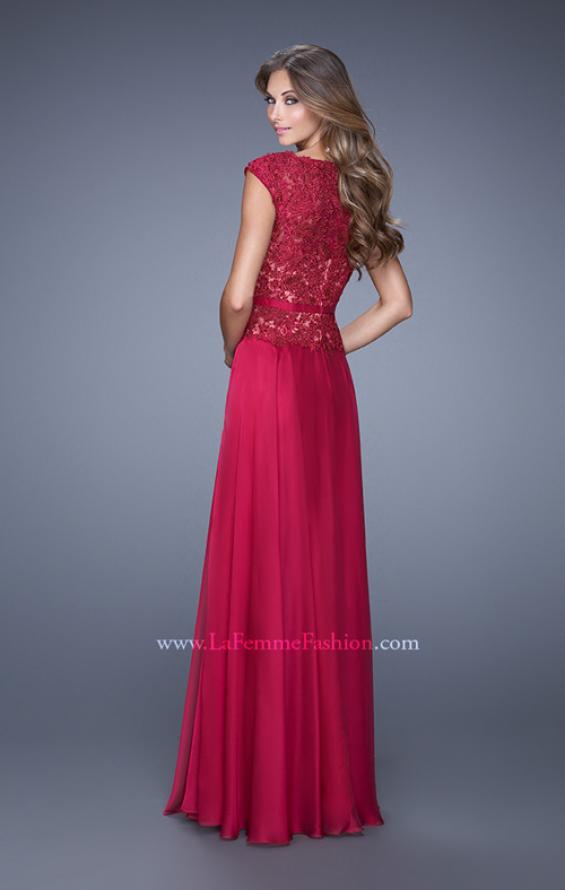Picture of: Lace Bodice Cap Sleeve Prom Dress with Thin Belt in Red, Style: 20778, Back Picture