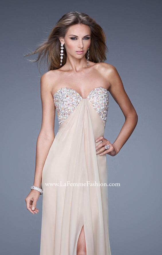 Picture of: Strapless Chiffon Dress with Embellished Back Straps in Nude, Style: 20784, Main Picture
