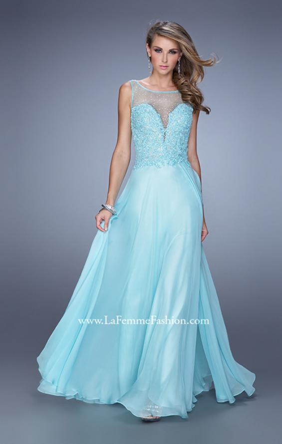 Picture of: Lace Covered Bodice Long Sleeves Prom Gown in Aqua, Style: 20785, Main Picture