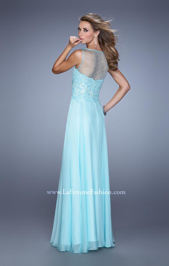 Picture of: Lace Covered Bodice Long Sleeves Prom Gown in Aqua, Style: 20785, Back Picture