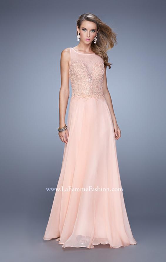 Picture of: Lace Covered Bodice Long Sleeves Prom Gown in Pink, Style: 20785, Detail Picture 2