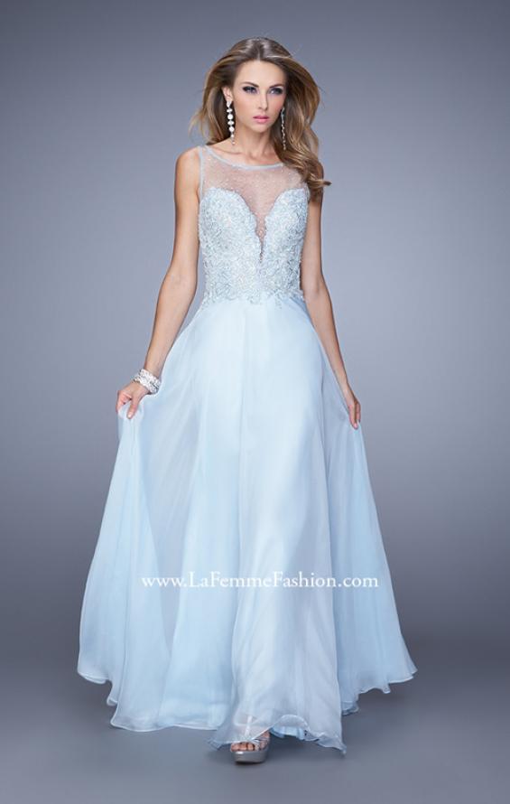 Picture of: Lace Covered Bodice Long Sleeves Prom Gown in Blue, Style: 20785, Detail Picture 3