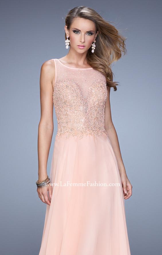 Picture of: Lace Covered Bodice Long Sleeves Prom Gown in Pink, Style: 20785, Detail Picture 4