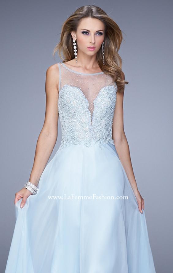 Picture of: Lace Covered Bodice Long Sleeves Prom Gown in Blue, Style: 20785, Detail Picture 5
