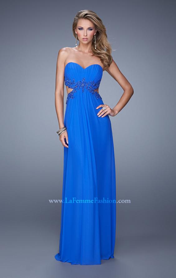 Picture of: Long Jersey Prom Dress with Beaded Lace Trim in Blue, Style: 20826, Main Picture