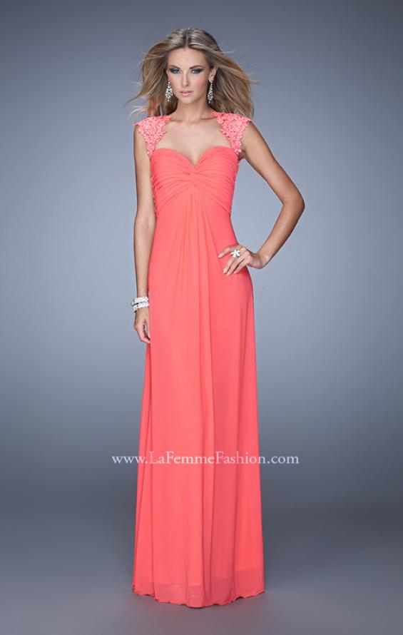 Picture of: Cap Sleeve Net Jersey Dress with Keyhole Back in Coral, Style: 20844, Main Picture