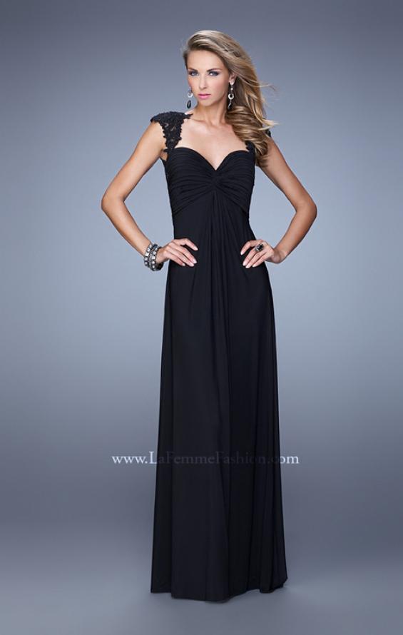 Picture of: Cap Sleeve Net Jersey Dress with Keyhole Back in Black, Style: 20844, Detail Picture 5