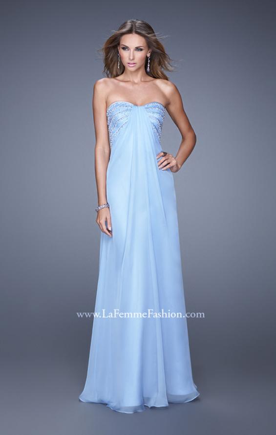 Picture of: Long Strapless Gown with Empire Waist and Pearls in Blue, Style: 20850, Detail Picture 1