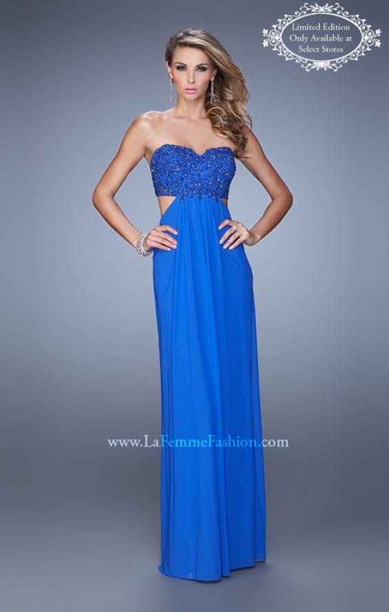 Picture of: Stretch Net Prom Gown with Beaded Lace Appliques in Blue, Style: 20851, Main Picture