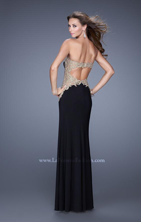 Picture of: Jersey Prom Gown with Pearl Encrusted Embroidery in Black, Style: 20855, Back Picture