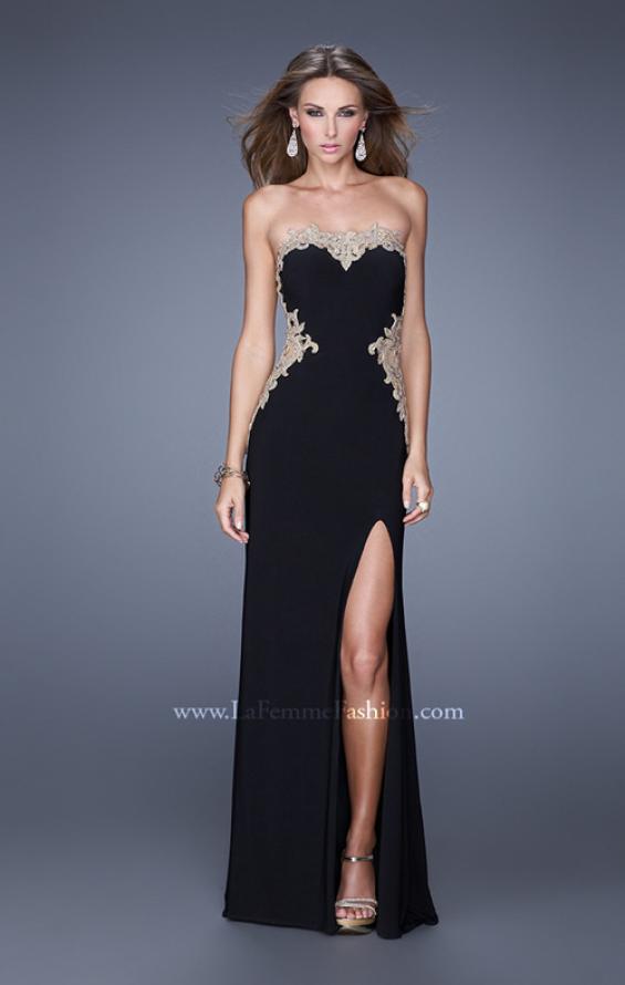 Picture of: Jersey Prom Gown with Pearl Encrusted Embroidery in Black, Style: 20855, Detail Picture 1