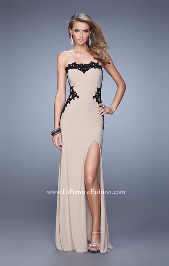 Picture of: Jersey Prom Gown with Pearl Encrusted Embroidery in Nude, Style: 20855, Detail Picture 2
