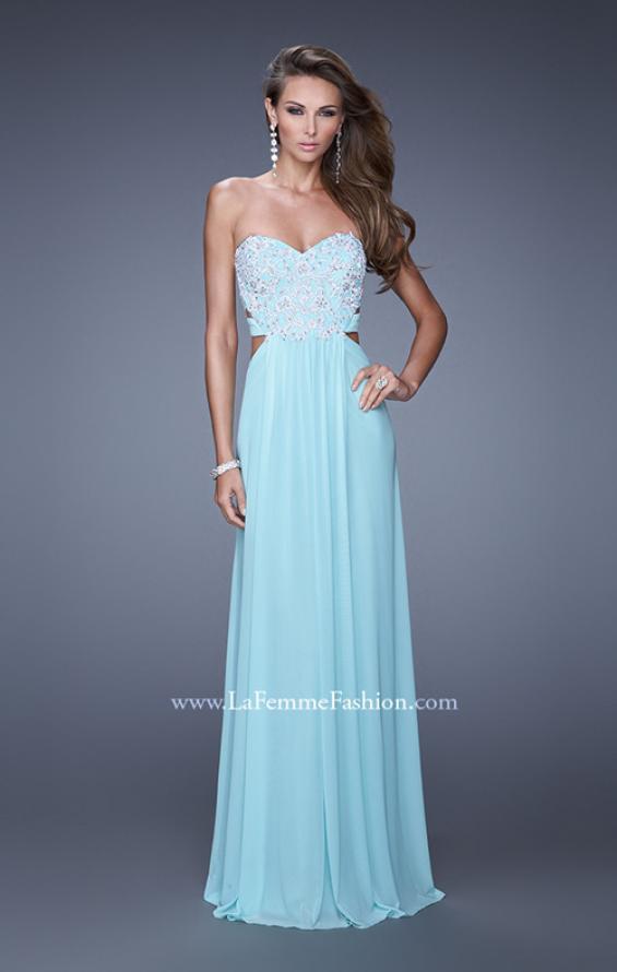 Picture of: Embellished Net Jersey Dress with Cut Outs and Side Straps in Blue, Style: 20861, Main Picture