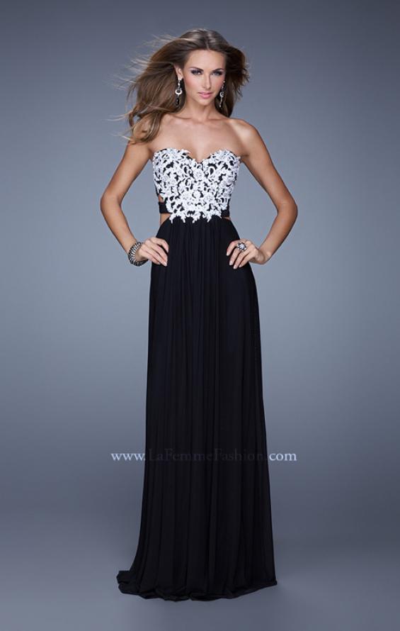Picture of: Embellished Net Jersey Dress with Cut Outs and Side Straps in Black, Style: 20861, Detail Picture 1
