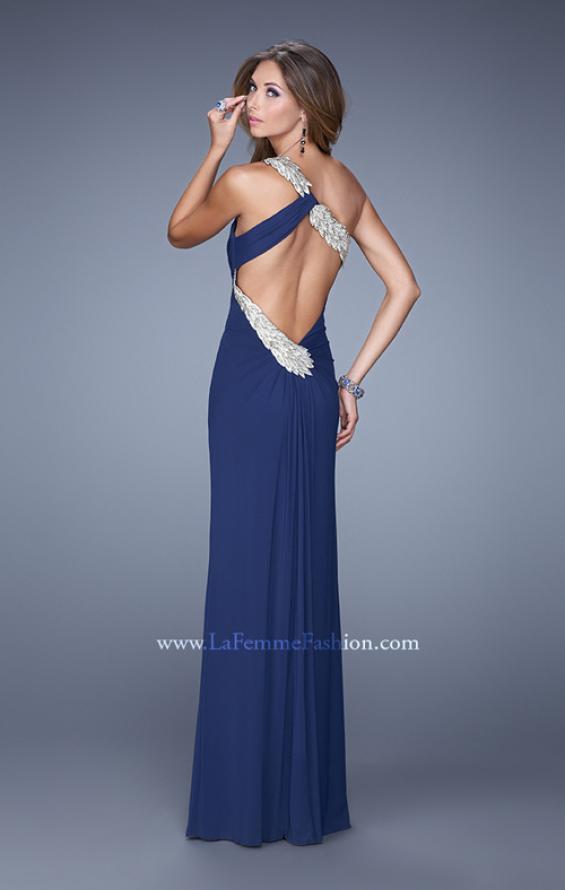 Picture of: One Shoulder Long Jersey Prom Dress with Open Back in Blue, Style: 20865, Back Picture