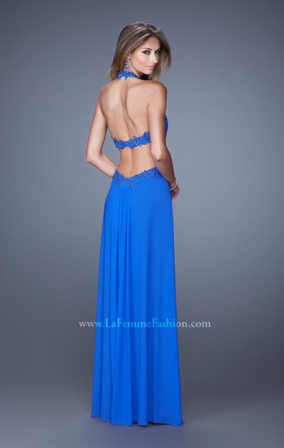 Picture of: Halter Net Jersey Prom Dress with Beaded Lace Trim in Blue, Style: 20867, Back Picture