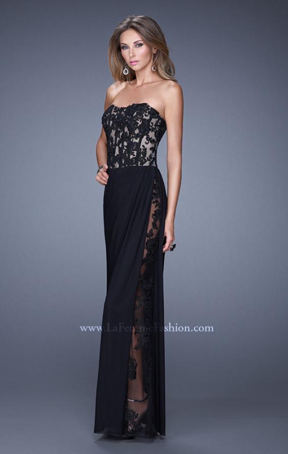 Picture of: Long Lace Corset Bodice Prom Dress with Open Back in Black, Style: 20869, Main Picture