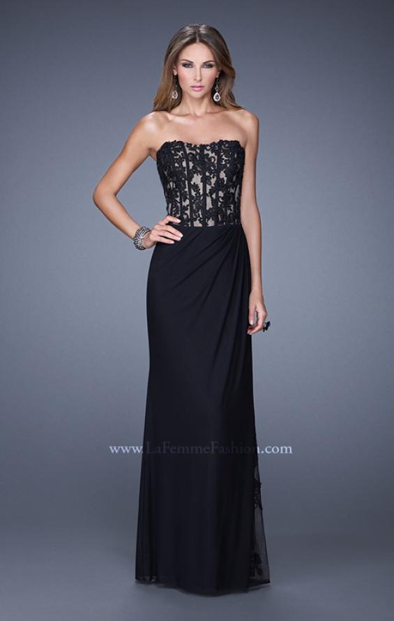 Picture of: Long Lace Corset Bodice Prom Dress with Open Back in Black, Style: 20869, Detail Picture 1