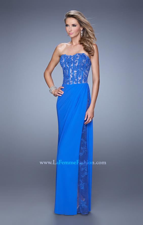 Picture of: Long Lace Corset Bodice Prom Dress with Open Back in Blue, Style: 20869, Detail Picture 2