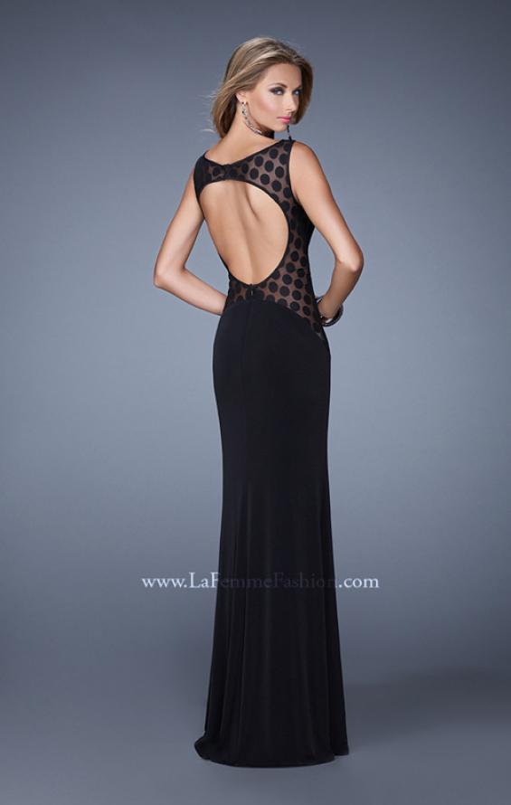 Picture of: Jersey Prom Dress with Sheer Polka Dot Lace Sides in Black, Style: 20879, Back Picture